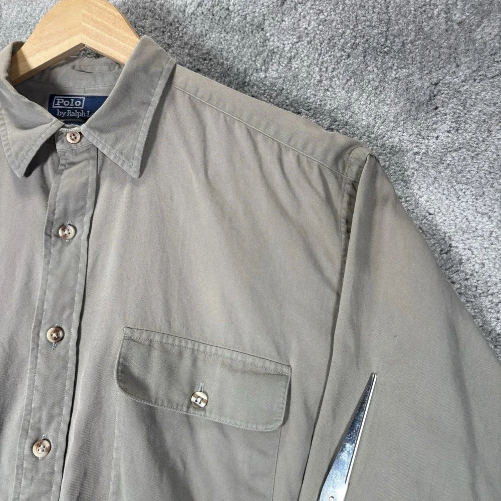 Vintage Polo Ralph Lauren Shirt Mens L Beige Khaki Pockets Utility‎ Safari 90s